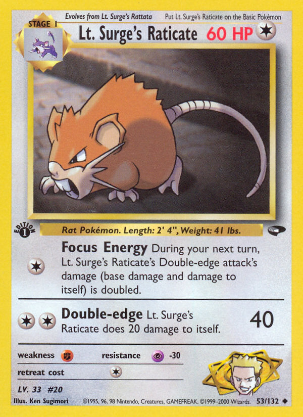 Gym Challenge Lt. Surge's Raticate #53/132 first edition
